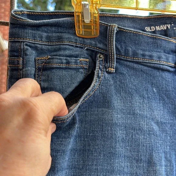 Old Navy Original Mid-Rise Denim Blue Jeans Petite Frayed Hem Distressed 12P - Picture 3 of 16